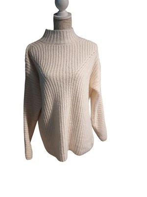 Oversized Winter Woolly Jumper Long Off White With Black Stripe Size 14 TU - Image 1 of 4