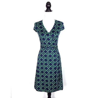 Vestido Julie Marrón Envolvente Azul Marino Verde Estampado Geométrico Mangas Gorra Talla XS  Foto 1 de 4