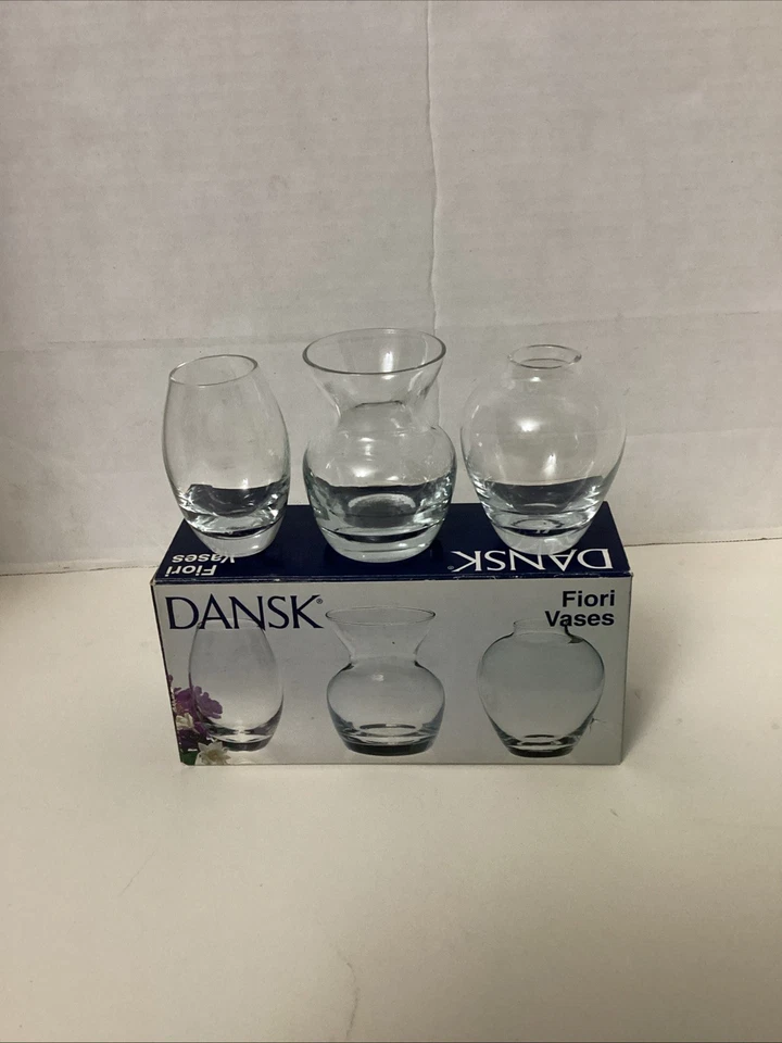 Juego de 3 mini jarrones de vidrio transparente Dansk Fiori estilos mixtos caja original de 3" Foto 1 de 4