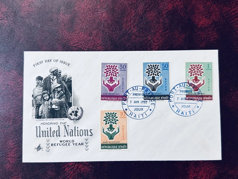 SELLO HAITÍ FDC 1960 AÑO MUNDIAL DE REFUGIADOS PUERTO PRÍNCIPE MATASELLOS Foto 1 de 2