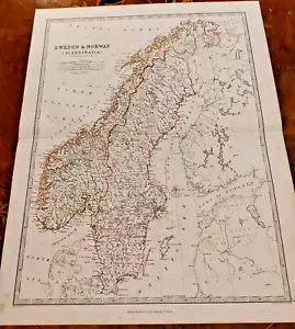 1861 Hand Coloured Map Blackwood Sweden Norway Scandinavia Baltic Sea Bothnia - Picture 1 of 1