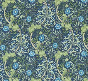 WILLIAM MORRIS VORHANGSTOFF DESIGN Algen 3,5 METER KOBALT/THYMIAN 100% BAUMWOLLE - Bild 1 von 6