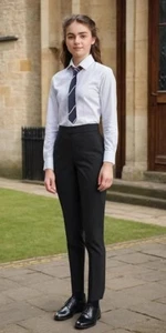 Girls Jersey Trousers All Around Elastic Waist Pull Up School Trouser All Sizes - Picture 1 of 8