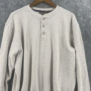 Camicia LL Bean Henley uomo XL alta beige firmata maglia waffle 187245 - Foto 1 di 12