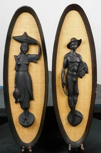 Pair of unusual, large, man and woman in relief, oval pictures - Picture 1 of 9