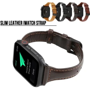 Slim Cowhide Leather Band Strap for Apple Watch 10 9 8 7 SE 44/41/45/42/46/49mm - Picture 1 of 26