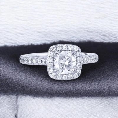 Diamond Ring 14k White Gold IGI Certified 1.70 Ct Cushion Cut Lab Created EF VS - Image 1 of 4