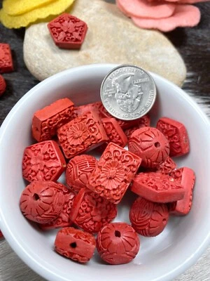 Cinnabar Beads Mix Shape Size Round Flower Red Beads for Bracelets 20 mm 25 pcs - Image 1 of 4