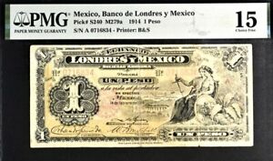 Mexico 1 Peso Pick# S240 M279a 1914 PMG 15 Fine Banknote