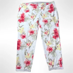 Pantalone Talbots Donna 18W Beige Rosa Disegno Floreale The Weekend Polsino Elasticizzato - Foto 1 di 14