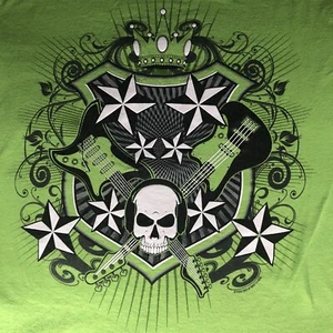 Youth Large Audio Council Green Tee Guitars Skulls Stars - Picture 1 of 5