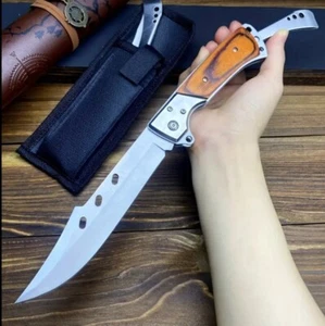 New Wooden Handle Folding Pocket Knife Cool Camping Survival Hunting Outdoors - Picture 1 of 8