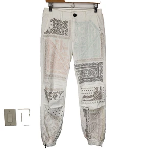 Johnny Was NWT Bandana Embroidered Pants 2 Natural White Ankle Zip Bohemian - Picture 1 of 11