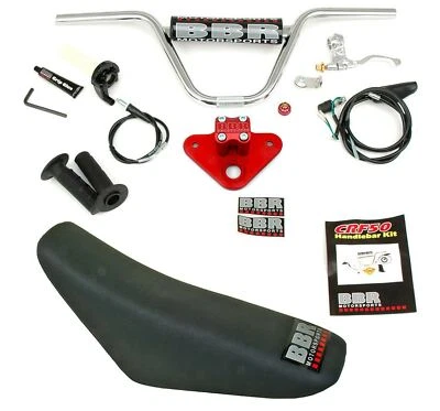BBR Combo Kit - handlebar, red tripleclamp & tall seat fits Honda CRF50F - Image 1 of 3