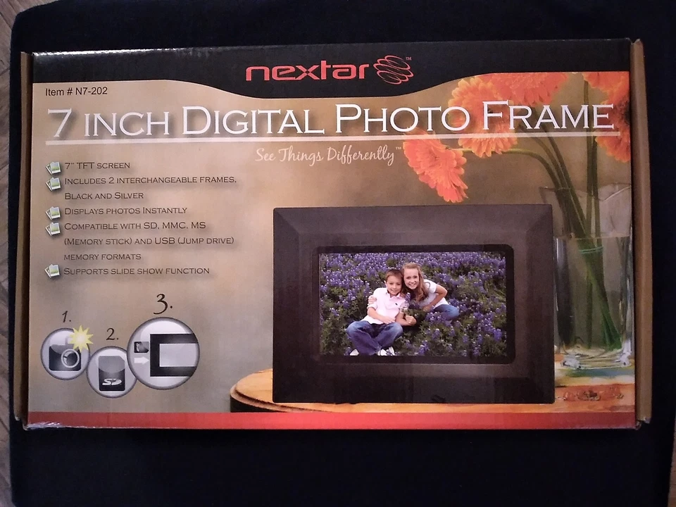 NEXTAR 7-Inch Digital Photo Frame with Slide Show Function Black & Silver Frame - Image 1 of 4