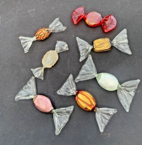 7 Venetian Murano Style Foiled Glass Sweets, Toffee, Wrapped Candy, Real Size - Picture 1 of 3
