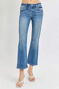 Pantalones de mezclilla acampanados cortos de tiro bajo talla grande RISEN - Imagen 1 de 18