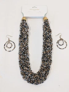 Perlenkette glänzende Metallperlen und passende Ohrringe - Bild 1 von 8