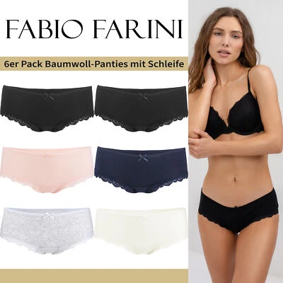 Fabio Farini 6x Set Damen Baumwolle Panties Frauen Unterhosen Hipster mit Spitze - Bild 1 von 4