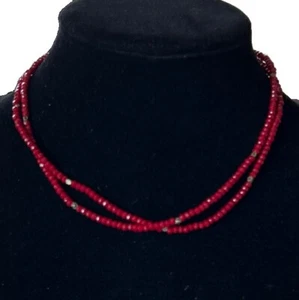 Faceted Cherry Red Glass Bead Necklace Silver Tone Spacers Magnetic clasp 33” - Picture 1 of 7