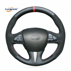 Black Suede Leather Steering Wheel Cover for Infiniti Q50 QX50 2015-2017 #TC08 - Picture 1 of 8