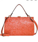 Patricia Nash Chambly Burnt Coral Waxed Tooled Leather Metal Frame Bag NWT  