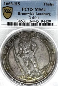 German States Brunswick-Luneburg 1666 Taler Coin Thaler PCGS MS 64 F.STG UNC TOP - Picture 1 of 3