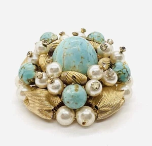 Broche checo VENDOME Hubbell vidrio y perlas de imitación firmado joyería vintage - Imagen 1 de 9