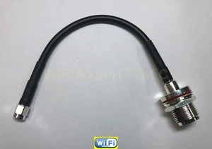 RG58 SILVER SMA MALE to SILVER N TYPE FEMALE BULKHEAD RF Coaxial Pigtail Cable - Picture 1 of 2