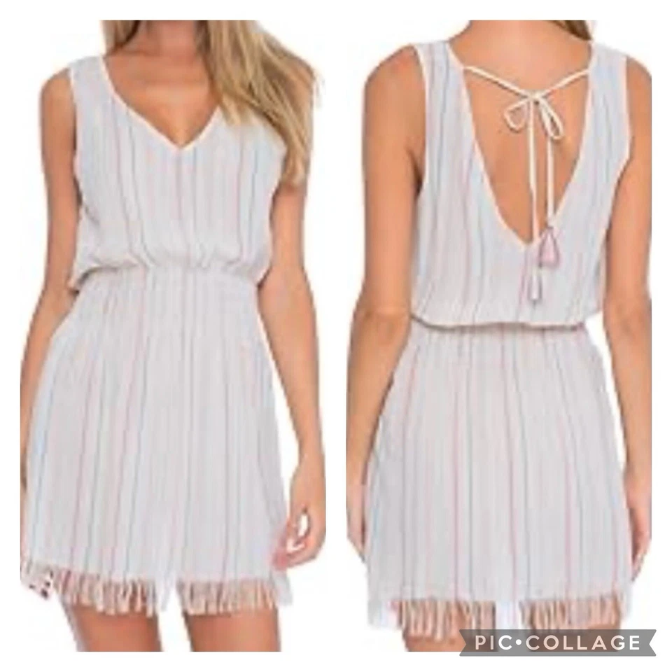 Vestido a rayas BECCA by Rebecca Virtue para mujer ENDLESS SUMMER encubrimiento cuello en V talla M Foto 1 de 4