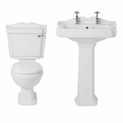Close Coupled Toilet 2 Tap Hole Full Pedestal Bathroom Basin
