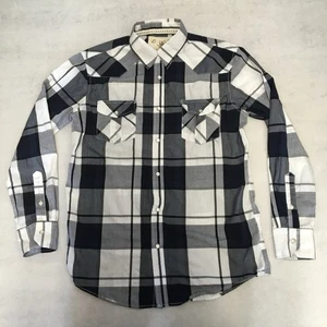 Coastal Shirt Mens Medium White Blue Blue Plaid Pearl Snap Cowboy Western USA  - Picture 1 of 11