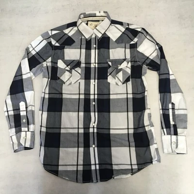 Coastal Shirt Mens Medium White Blue Blue Plaid Pearl Snap Cowboy Western USA  - Image 1 of 4