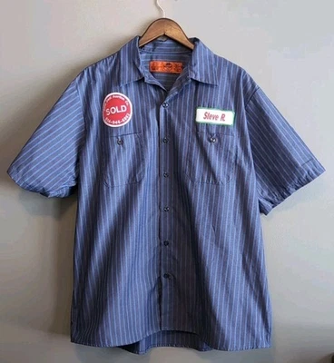 Red Kap Size XL Mechanic Shirt Button Up Gas Station Chevron Blue Goodyear Work - Image 1 of 4