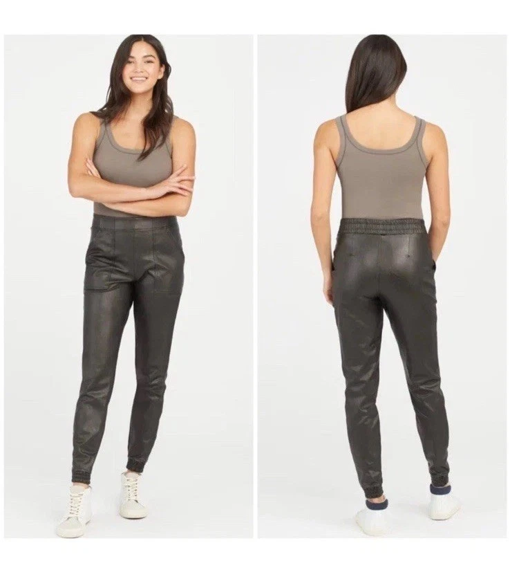 SPANX Leather Like Jogger Black Pull On Pants 20283R Size XS/TP