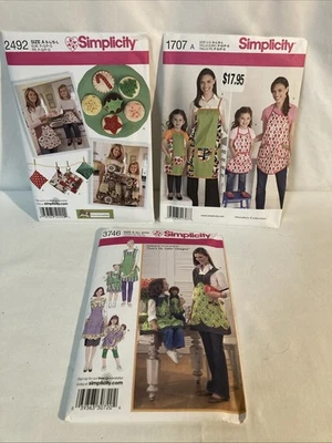 Lot Of 3 Simplicity Aprons (3746, 1707, 2492) Misses Kids Sewing Patterns-MISC - Image 1 of 4