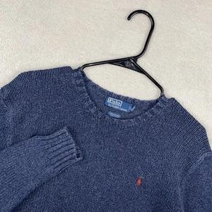 Polo Ralph Lauren Cotton Linen Knit Sweater Men’s L Blue Long Sleeve Heavyweight - Picture 1 of 6