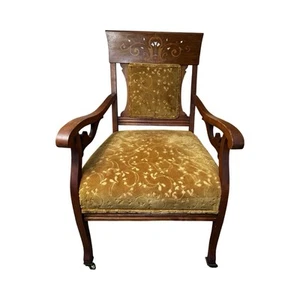Antique Victorian Parlor Chair - Mother of Pearl Inlaid - Velvet Ornate - 1890s - Picture 1 of 18