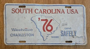 South Carolina USA '76 License Plate, Westvaco Charleston Drive Work Play Safely - Picture 1 of 2