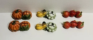 (6) Ceramic Place Card Holders Fall Harvest Thanksgiving Gourds Apples Pumpkins - Picture 1 of 6