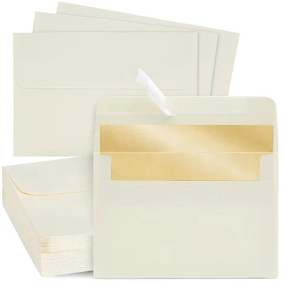 Pack de 50 Sobres Marfil y Oro 4x6, Tamaño A6 para Invitaciones de Boda y Fiesta Foto 1 de 4