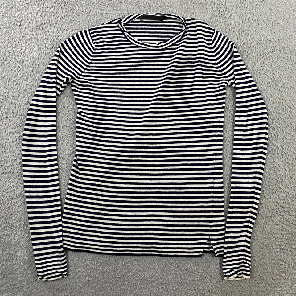 Jenni Kayne 上衣女式小号针织条纹毛衣粘纤羊绒白色黑色 — 第 1/4 张图片