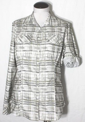 Blusa Camisa Top Deportiva Eddie Bauer Manga Larga con Pestaña Mediana Beige y Blanco Foto 1 de 3