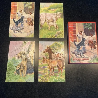 Caja de 4 rompecabezas infantiles vintage Milton Bradley Co animales 4879-4 completos Foto 1 de 4