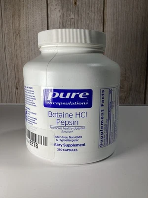 Suplemento de enzimas digestivas Pure Encapsulations betaína HCl pepsina *250 cápsulas - Imagem 1 de 3