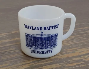 Vintage Anchor Hocking Wayland Baptist University Mug Coffee Cup Milk Glass - Picture 1 of 8