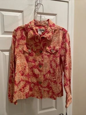 Coldwater Creek Mujer Talla MP Preciosa Naranja Floral����Chaqueta Botón Foto 1 de 3