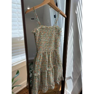 Jessica Simpson Floral Smocked Ruffle Mini Dress Adjustable Straps XS Yellow New - Picture 1 of 8