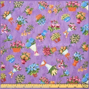 2004 KONA BAY LAVENDER VICTORIAN SMALL FLORAL BOUQUETS FABRIC 1/2 YD #49941 - Picture 1 of 1