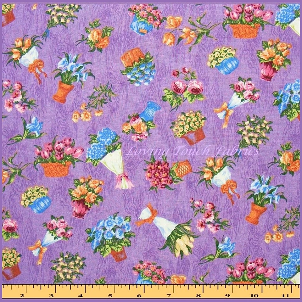 2004 KONA BAY LAVENDER VICTORIAN SMALL FLORAL BOUQUETS FABRIC 1/2 YD #49941 - Image 1 of 1